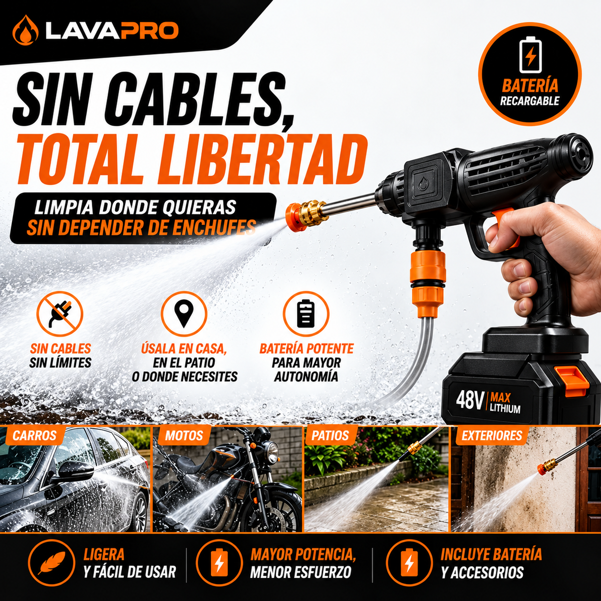 Hidrolavadora Inalámbrica de Alta Presión + 1 Batería Gratis 🎁 50% OFF