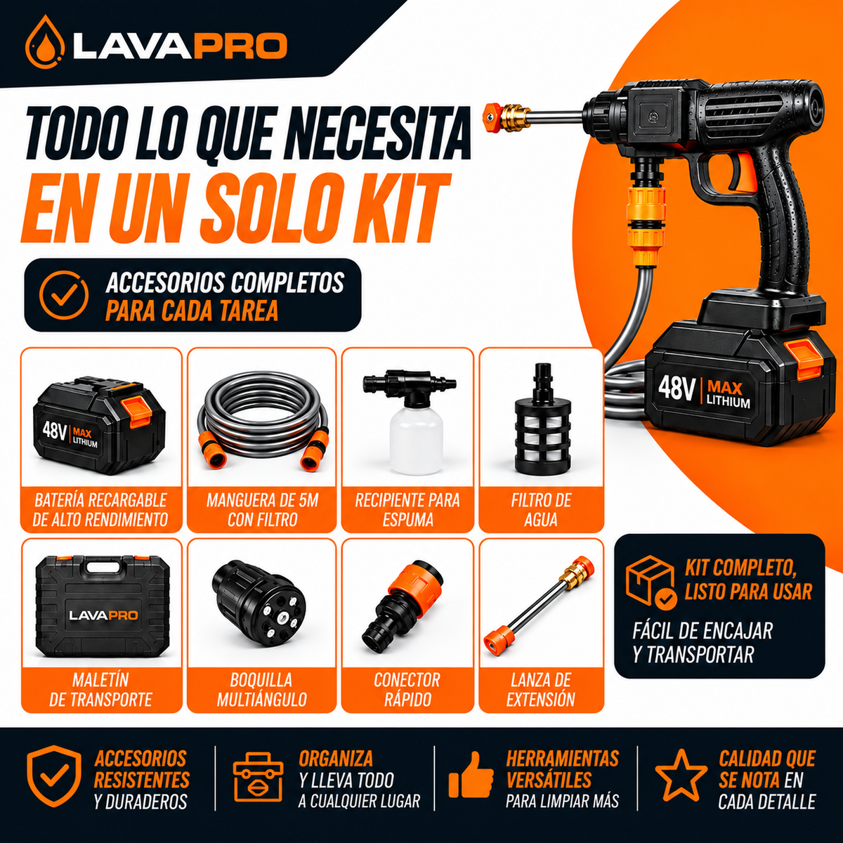 Hidrolavadora Inalámbrica de Alta Presión + 1 Batería Gratis 🎁 50% OFF